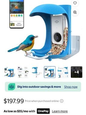 Blue Smart Bird Feeder with Integrated Camera and Seed Tray